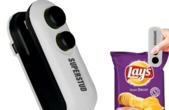 Superstud Portable Plastic Bag Sealing Machine || Mini Bag Sealer With Cutter And Magnet || Packet Sealer For Food, Chips, Snacks, Traveling Food Packets Bags (Rechargeable) (White)