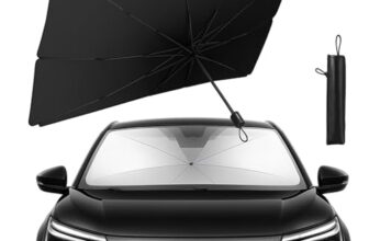 Xabrco Car Sun Shade Protector Front Glass || Foldable Umbrella For Car Front Window For Protect Vehical From Sun Rays & Heat Damage Keep Cool- Black Color
