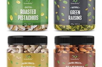 Greenfinity Dry Fruits Combo Pack- Green Raisins, Almonds, Roasted Pistachios, Cashews | Nutritious Healthy Snacks Ideal For Gifting, Festive Hampers, Family And Friends Treats (250G Each-Pack Of 4)