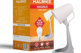 Halonix Polycarbonate Magnus Desk Light | With 4.9W Led Bulb | B22 Holder | Light Weight | Easy To Use Study Lamp | Designer Study Light |,Beige