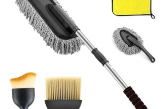 Orjilo 5 Pcs Microfiber Car Duster Kit Interior & Exterior Car Cleaning Detailing Tool Scratch & Lint Free, Pollen Removing Extendable Long Handle Duster For Car & Motorcycle Car (Car Duster Kit)