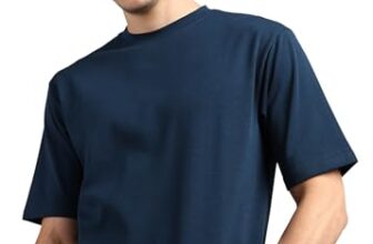 Alan Jones Clothing Men Cotton Blend Oversized Solid T-Shirt | Premium Heavy Fabric | Crew Neck Casual Wear (Blue_M)