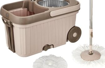 Amazon Brand – Presto! Elite Spin Mop With Steel Wringer And Auto-Fold Handle, Chestnut, 2 Refills