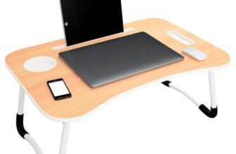 Mollishomes Laptop Table With Dock Stand Wood Smart Standard Multi-Purpose Solid/Study Table/Bed Table/Foldable And Portable/Ergonomic & Rounded Edges/Non-Slip Legs/Engineered (Black)