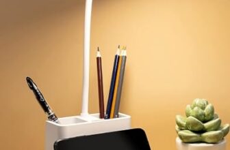 Flyngo Plastic 3 Color Mode Led Study Table Desk Lamp For Students With Pen & Phone Holder, Rechargeable Touch On/Off Studying (204White)
