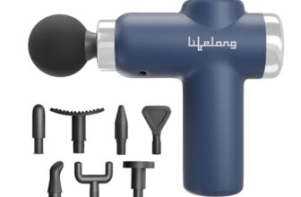 Lifelong Gun Massager For Pain Relief – 8 Massage Heads, 6 Speed Modes, Rechargeable, Quiet 20W Motor, Lightweight & Portable Deep Tissue Massager For Back, Neck, Legs & Travel Use