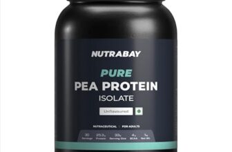 Nutrabay Pure Pea Protein Isolate – 25.3G Protein, 5G Bcaa, Designed For Meal Supplementation, Easy To Digest Plant Protein For Muscle Growth & Recovery – 1 Kg Unflavoured, 30 Servings