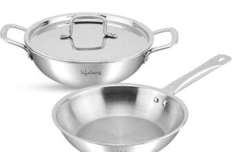 Lifelong Triply Cookware Combo|24Cm Fry Pan (1.5L) & 24Cm Triply Kadhai (2.5L) With Steel Lids|Soft Touch Handles,Even Heat Distribution|Induction & Gas Stove Compatible,2 Count,Silver