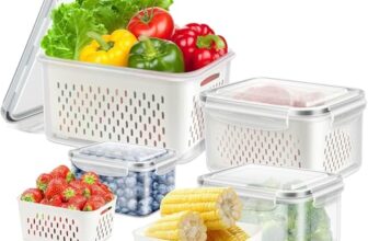 4-Piece Leakproof Fridge Food Containers Set – Transparent Storage Boxes With Removable Strainer For Washing, Draining & Storing Fruits & Veggies-750Ml_1600Ml_2850Ml_4150Ml