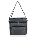 Kuber Industries Lunch Bag | Rexine Thermal Insulated Lunch Bag | Tiffin Bag with Bottle Holder | Waterproof Top Handle Lunch Bag | Front Pocket Lunch Bag for Office | Gray