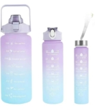 TEKCOOL Water Bottle – 3Pcs 2L,750ml & 300ml Light-weight, Leak-proof, BPA-free Motivational Water Bottle Sipper, Time Marker & Mobile Holder for Online Gym Kids,Adults Office (Purple Blue) Plastic