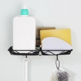 Zurato Wall Mounted Soap Dish Holder with 2 Hook, Iron Punch-Free Wall Hanging Bathroom Storage Rack with Double Hook and Self Adhesive Sticker – Black