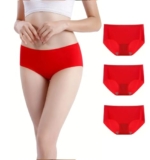 NIRDAMBHAY 3 Pieces Red Color Seamless Panty Women – Ice Silk Seamless Panties for Women, No Show Laser Cut Invisible Panties, Ultra-Soft Breathable High (in, Alpha, M, Regular, 3, Skin [3 Piece])