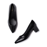 Marc Loire Women’s Self Design Comfortable Slip-on Casual Pointed Toe Block Pumps Heels (Black, Numeric_3)