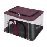 TEKCOOL 1 Pack Nylon 33 L PVC Transparent Moisture Proof Storage box for Clothes Closet Wardrobe Organizer for Clothes Saree Bags with Carry Handle – (Red, 44 x 31 x 24 cm)