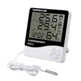 KRESHU HTC-2 Humidity Indoor Outdoor Clock Incubator Temperature Indicator Humidity Meter Accurate Thermometer Digital Room Electric Wire Sensor LCD Screen Alarm Clock Wall Hanging (White, 1-pcs)
