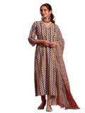 NAINVISH Women’s Rayon Printed Straight V-Neck Kurta Pant with Dupatta (SD688_KBD-XXL_Multicolor)