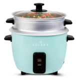 SOLARA 1Litre One Touch Rice Cooker, Automatic Electric Cooker with Food Steamer, Electric Rice Cooker and Grain Cooker, 400 Watts, Rice Cooker 1 Litre with Steam & Rinse Basket, Aqua