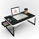 LALCO® Multi-Purpose Laptop Table with | Cup Holder | Drawer | Mac Holder | Study Table/Bed Table/Breakfast Table/Foldable and Portable Wooden Table (BBLACK)