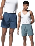 DAMENSCH Regular Fit 100% Cotton Solid Boxers Back Pocket Elastic Waistband Light Weight Comfortable Boxers for Men Pack of 2 -Blue Hour, Arctic Teal-M