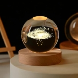 3D Galaxy Crystal Ball Night Lamp,Creative Engraved Crystal Ball Night Light, USB Table LED Wooden Crystal Ball for Home Decoration Birthday Gift for Teens, Boys, Girls (S)
