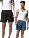 DAMENSCH Regular Fit 100% Cotton Solid Boxers Back Pocket Elastic Waistband Light Weight Comfortable Boxers for Men Pack of 2 -Midnight Black, Blue Hour-2XL