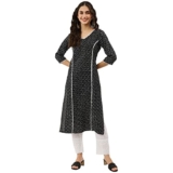 NAINVISH Women’s Cotton Blend Straight V-Neck Printed Kurta (SD352_K-S_Black)