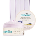 mCaffeine Blueberry Swirl Deep Moisturizing Body Butter | 5 Essential Ceramides for Skin Repair with Shea Butter & Cocoa Butter | 72 Hrs Long Lasting Moisturization | Winter Body Care | Fruity Blueberry Aroma | Body Butter for Women and Men – 200g