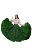 JYESHTA Women’s American Crepe Blooming Flared Long for Traditional Stitched A-line Flare Skirt for Girls with 12 Meter Flare 40inch Height (M, Green Bandhani)