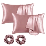 Bloomingdale Satin Pillow Cover 2 Set Silk Pillow Covers & Silk Scrunchies for Women Cushion Cover Silk Pillow Cases for Hair and Skin Pillow Cover Set of 2 with Scrunchies for Girls – Rose 2 Pcs