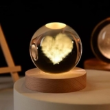 Miramar 3D Love Heart Crystal Ball Night Lamp,Creative Engraved Crystal Ball Night Light, USB Table LED Wooden Crystal Ball for Home Office Decoration Birthday Gift Adults (Love Heart)