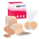 SNMMIFER Boob Tape Kit – Instant Boob Tape with 10 Nipple Pasties for Fashion with 36 Strips Double Sided Tape for Clothes &1 Pair Reusable Nipple Cover for Women (Beige)