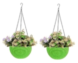 Craftbin Craftbin Plastic Hanging Round Planters | Planting Pots for Home Gardening | Flower Pots for Home Balcony, Dia-7.1inch, Hight-4.1inch Pack of 2 (Green, 2)