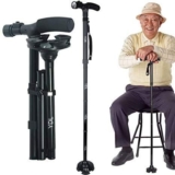 YDL Portable Aluminium Alloy Handle Dependable Professional LED Light Folding Walking Stick for Old Gentleman, Walking Sticks for Old People, Walking Stick for Old Man and Women