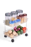 SMARTTEX™ Kitchen Storage Rack | 5-Tier Revolving Vegetable Rack | Square Multipurpose Storage Trolley with Wheels | Metal Fruit Rack (Black, 2 Layer Trolley S)