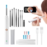 NOVUSOL Ear Wax Removal Tool Kit, 9 Pcs Ear Otoscope Camera Wireless 1296P HD 3.5mm Ear Wax Cleaner with 6 Led Light 350mAh Ear Camera for iOS & Android (White)