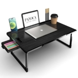 PAYOCA Wooden Mini Laptop Table for Bed, Study Table with Drawer, Tablet/Mobile Holder for Kids & Adults (B COTTED Black)