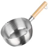 DAYANIDHI Stainless Steel Milk Pot with Wooden Handle for Gas Stove and Induction Base | 1.8L Boiling Pot for Tea Coffee Milk Water Sauce and Noodles | Japanese Style Pot (1 Piece)