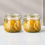 Ash & Roh Airtight Transparent storage jar with Rubber Seal lid and Clip Lock – Perfect for Kitchen Canning, Fermenting, and Storing Dry Food, Spices, Tea, Snacks, Sugar, and More (pack of 2, 500 ml)