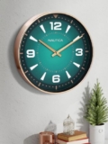 Nautica I 12 Inch I Analog Wall Clock for Living Room Stylish Latest I 1Pc Analog Wall Clock I Analog Wall Clock for Living Room L Analog Wall Clock for Home L Abs Glossy Rim I Teal-Rosegold