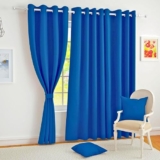 DHARM ENTERPRISE Curtains, 5 Feet Window Curtain, (Set of 2) Solid Curtains for Kitchen, Bedroom, Curtains with Eyelet Rings, Light Filtering (5 Feet, Blue)