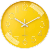 TEKCOOL Wall Clock 12″ Silent Quartz Decorative Latest Wall Clock Non-Ticking Classic Clock Battery Operated Round Easy to Read for Room/Home/Kitchen/Bedroom/Office/School- (Yellow)