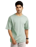 DAMENSCH Statement Oversized Solid T-Shirts | Premium Cotton Blend, Colours by High-IQ Dyes-Pack of 1-Mint Green-Large