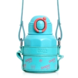 GRACIOUS MART 460 ml Water Bottles Bear Cup-Cute Bottles for Girls & Boys Hot and Cold Stainless Steel Kids Water Bottle with Straw and Shoulder Strap, Best for Outing,School,Tution (Blue)