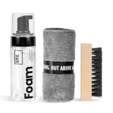 SHOEGR Sports Shoe Cleaning Kit with Microfiber Towel, 150ml Shoe Cleaning Foam Spray, 1 All Purpose Brush | Suitable for White Shoes | Ideal for Nubuck, Canvas, Knit, Mesh, Trainers & Sports Shoes