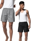 DAMENSCH Regular Fit 100% Cotton Solid Boxers Back Pocket Elastic Waistband Light Weight Comfortable Boxers for Men Pack of 2 -Midnight Black, Cloudy Grey-XL
