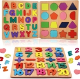 LivTee Kids Colorful Wooden Puzzle Set Featuring 3D Capital Alphabets, Numbers, and Shapes | ABCD Puzzle Set | Learning Educational Board for Kids | Montessori Gift (Board for Kids)