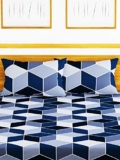 Kuber Industries Triangle Design Glace Cotton 144 TC King Size Double Bedsheet with 2 Pillow Covers (Blue) (F_26_KUBMART016952)