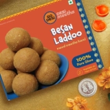 GO DESi Besan Ladoo 200 grams with Diya, Made with Pure Ghee, Diwali gifts for family and friends, Diwali gift hampers, Desi Fun Diwali Gift Hamper