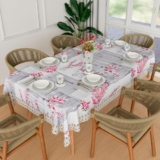 Kuber Industries Dining Table Cover | 60×90 Inch | 6 Seater Dining Table | PVC Table Cloth | Kitchen Table Cover | Waterproof Table Cover | Table Cloth for Dining Table | Pink Flower | Grey